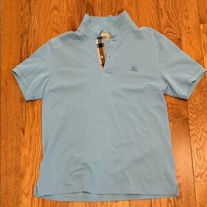 Burberry Pale Blue Short Sleeve Polo with Check Placket